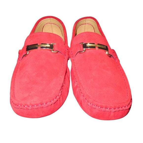 Royal Red Suede Leather Driving Loafers Moccasins size 46 or US 12 - Picture 2 of 11